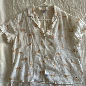 White Rails Button-Up Shirt with Cheetah Print